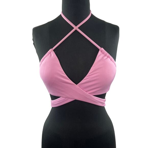 Soluna Pink Swim Bra Nylon Stretch Halter Neck Criss Cross Front Size Medium M - Picture 1 of 7